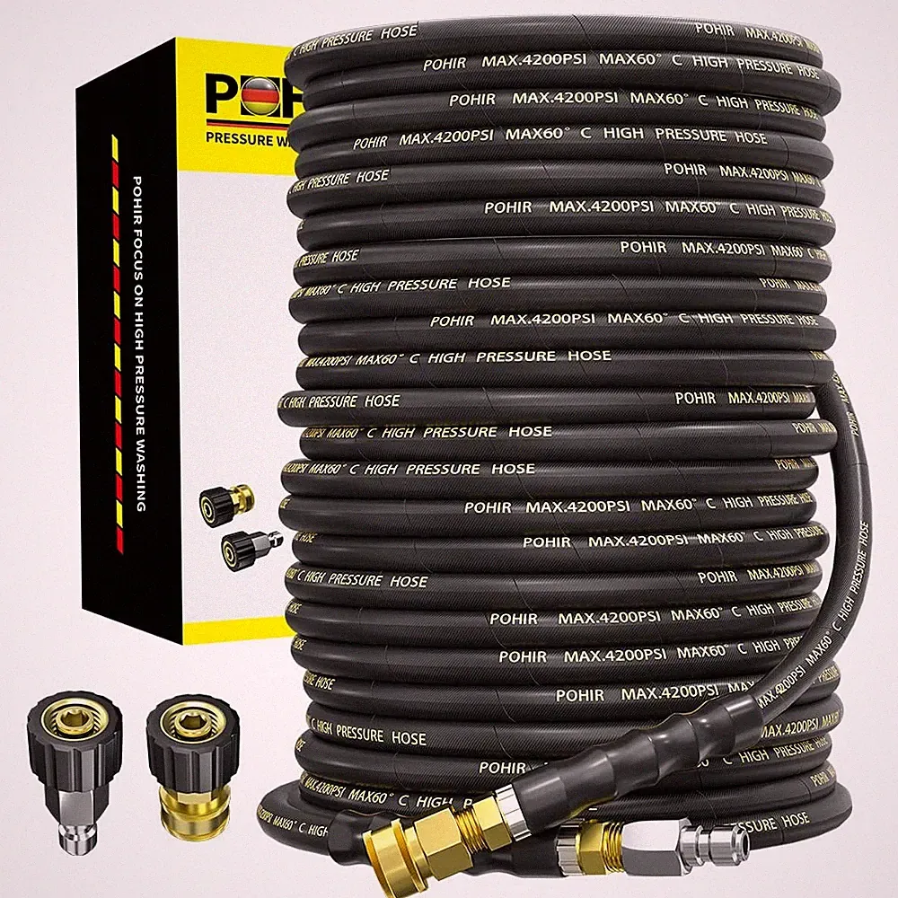 100FT Pressure Washer Hose 4200 PSI 1/4" Wire Braided w/ M22 14mm Quick Connect