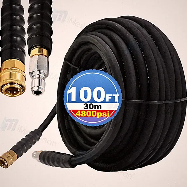 100ft Pressure Washer Hose 4800PSI Non-Marking 3/8" Couplers Hot&Cold Water 275℉