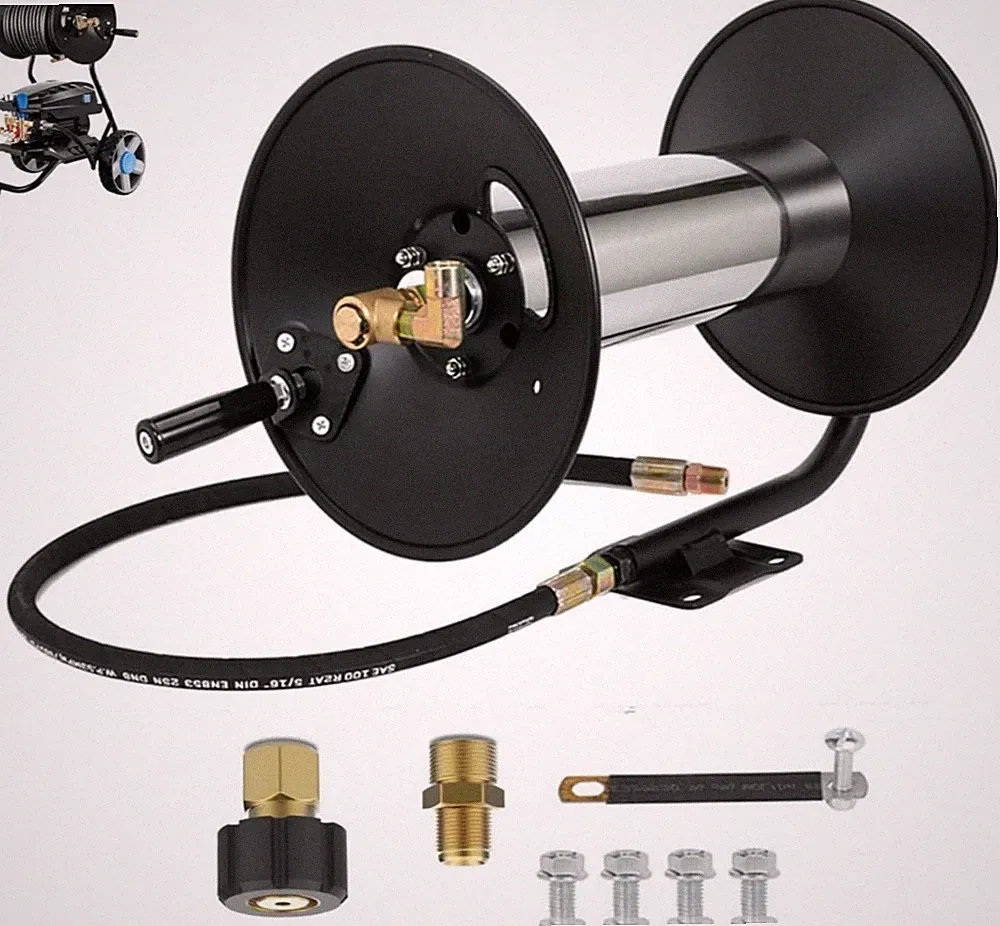 100FT Pressure Washer Hose Reel, High Pressure Hose Reel with Hand Crank, 3/8...