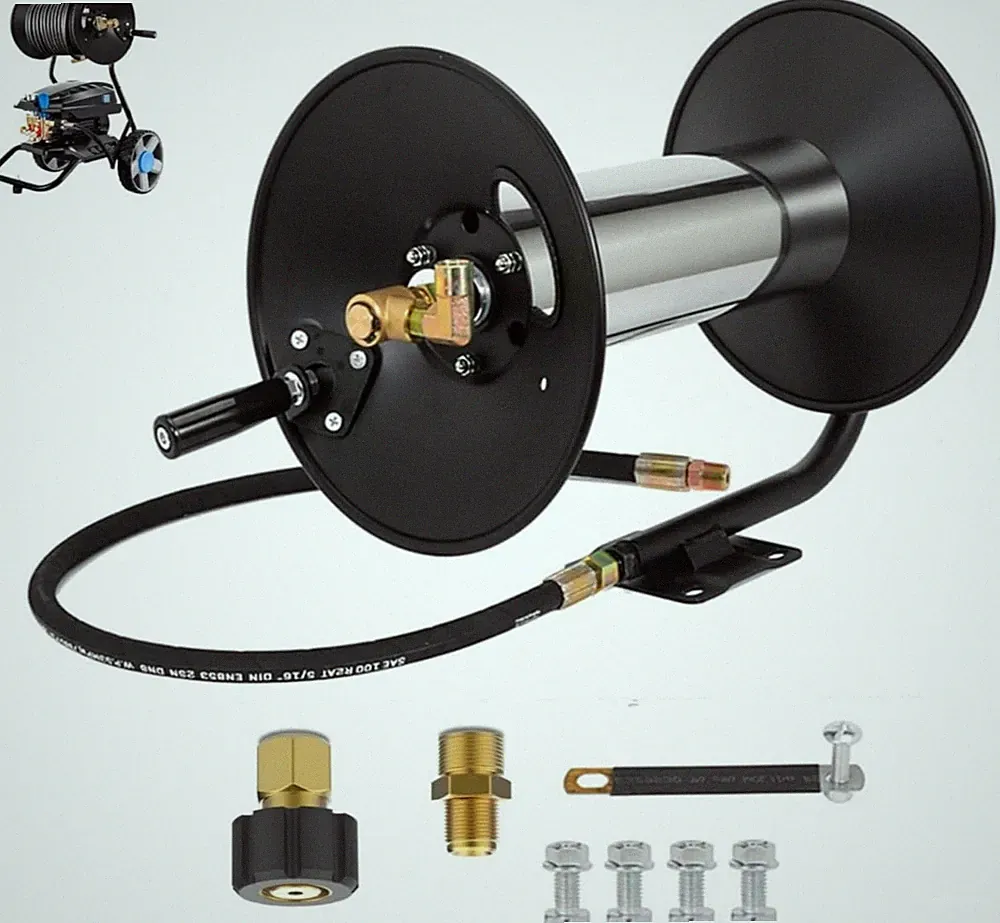 100FT Pressure Washer Hose Reel, High Pressure Hose Reel with Hand Crank, 3/8" H