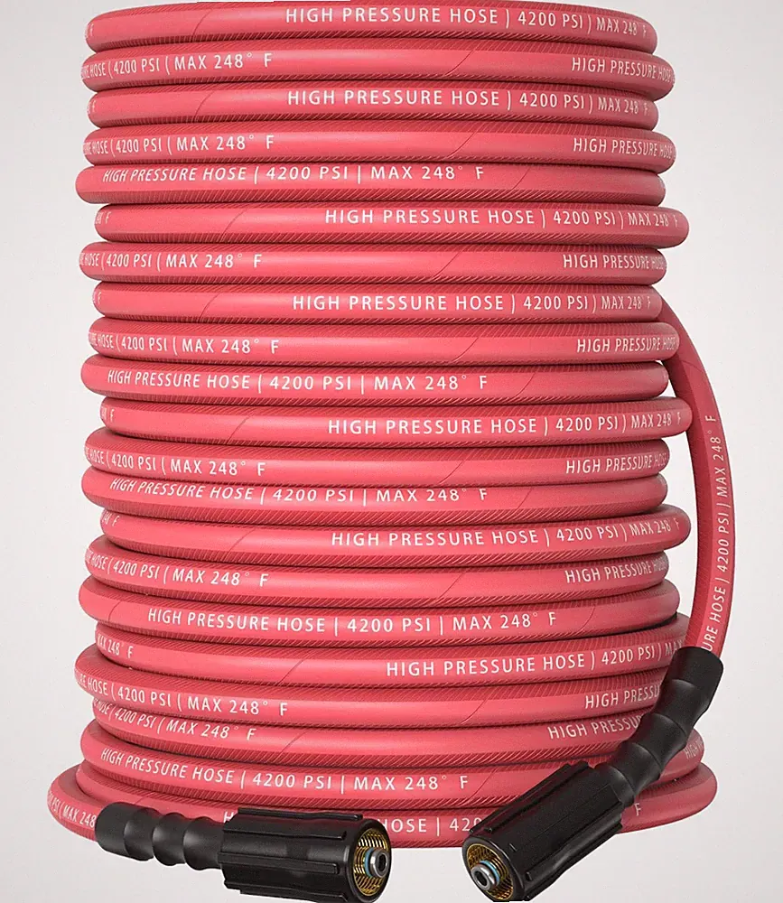 100ft Pressure Washer Hose Steel Braided Kink Resistant M22 14mm Red