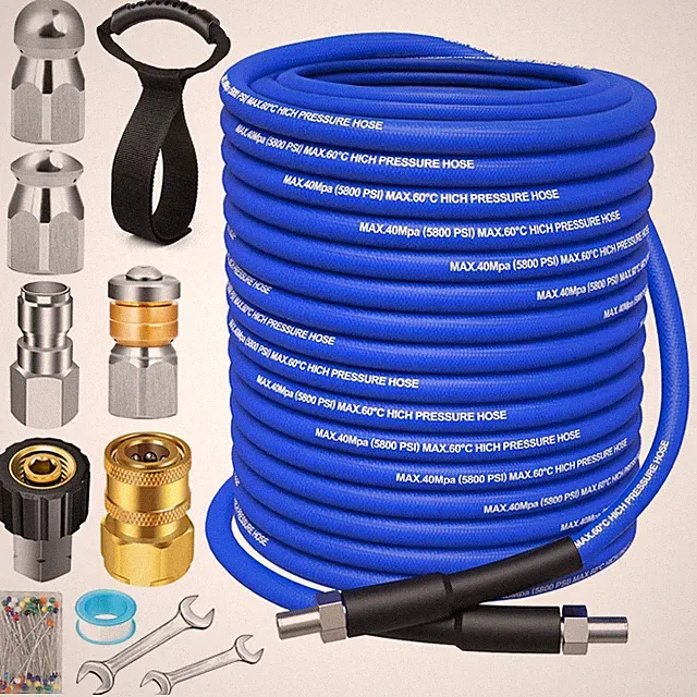 100FT Pressure Washer Sewer Jetter Kit, 5800 PSI Drain Cleaner Hose & Nozzle