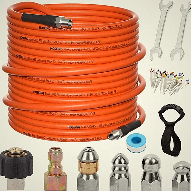 100FT Pressure Washer Sewer Jetter Kit, 5800 PSI Water Jet Drain Cleaner Hose wi