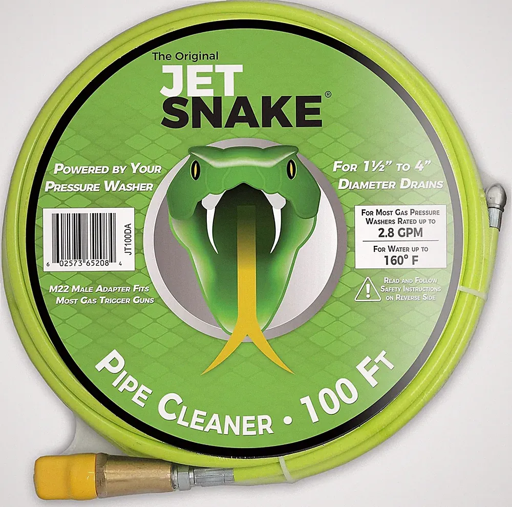 100FT Sewer Jetter Hose for 2.0-2.8 GPM Gas Pressure Washers - Ready to Use