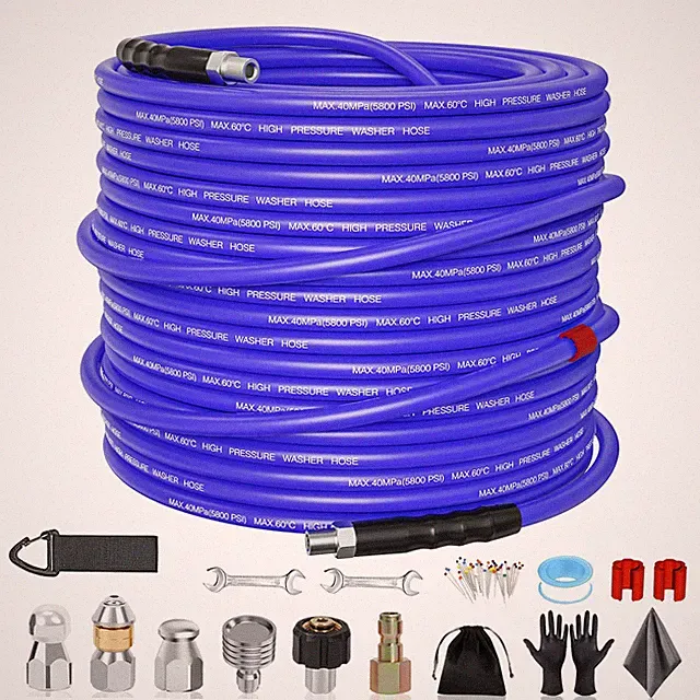 100FT Sewer Jetter Kit 5800PSI Pressure Washer Hose 4 Nozzles KinkFree 1/4 NPT