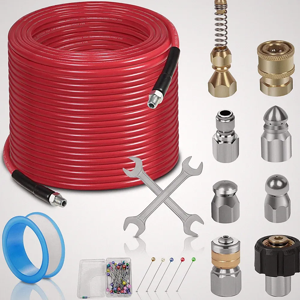 100FT Sewer Jetter Kit for Pressure Washer, 1/4''NPT Drain Cleaner Hose 5800PSI