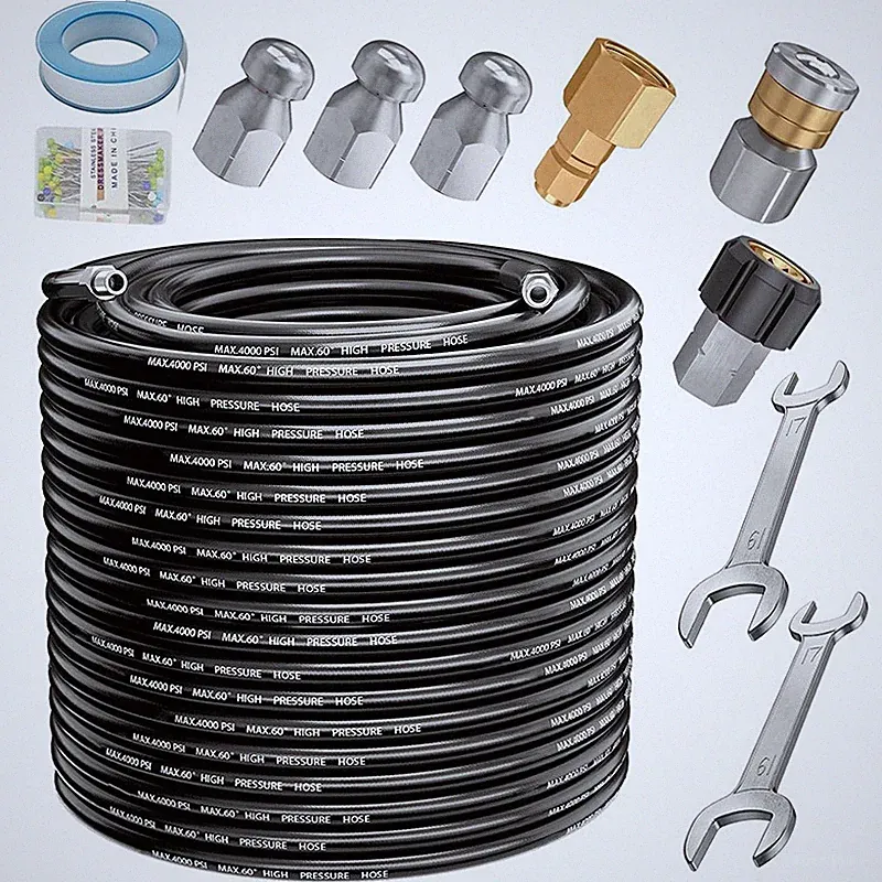 100FT Sewer Jetter Kit for Pressure Washer 4000PSI Drain Cleaner Hose 1/4 Inch