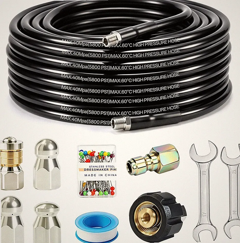 100FT Sewer Jetter Kit for Pressure Washer, 5800PSI Drain Cleaner Hose