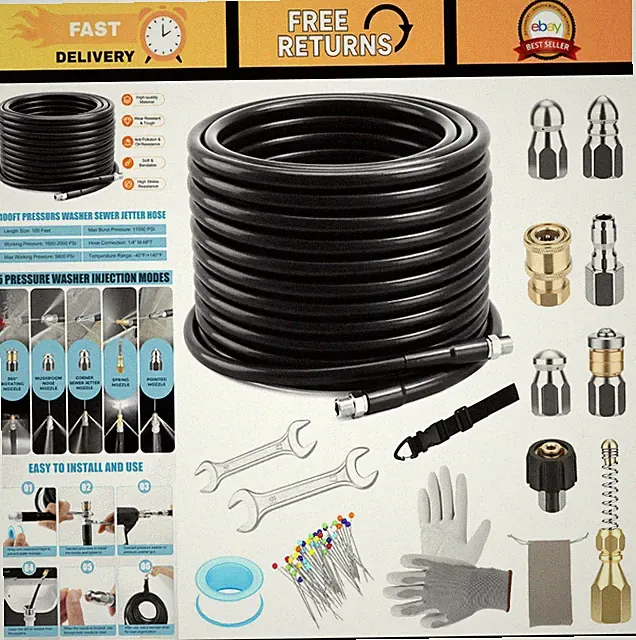 100FT Sewer Jetter Kit for Pressure Washer, 5800PSI Drain Cleaning Hose