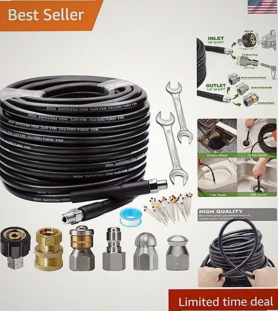 100FT Sewer Jetter Kit for Pressure Washers - 5800PSI Blockage Cleaner