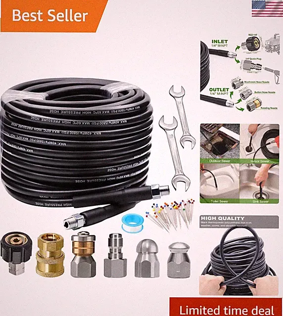 100FT Sewer Jetter Kit for Pressure Washers - Versatile 5800PSI Cleaning Power