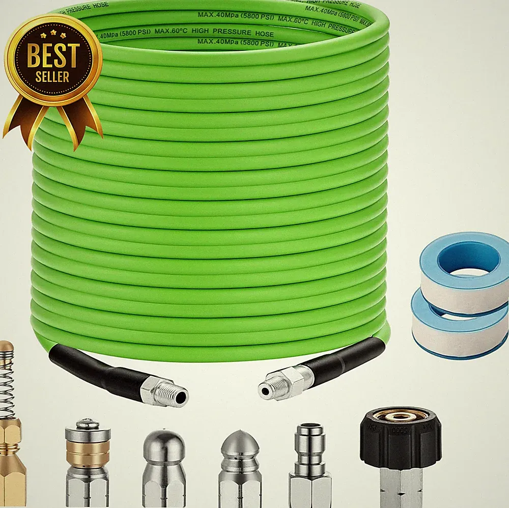 100ft Sewer Jetter Kit Pressure Washer Drain Cleaner Hose 5800 PSI Nozzle Kit