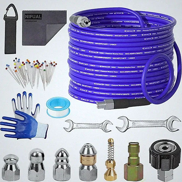 100FT Sewer Jetter Kit Pressure Washer Drain Cleaner Hose 5800PSI 1/4