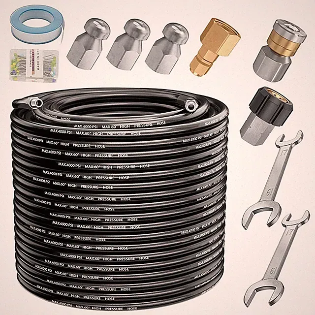100FT Sewer Jetter Nozzles Kit 4000PSI Drain Cleaning Hose for Pressure Washer