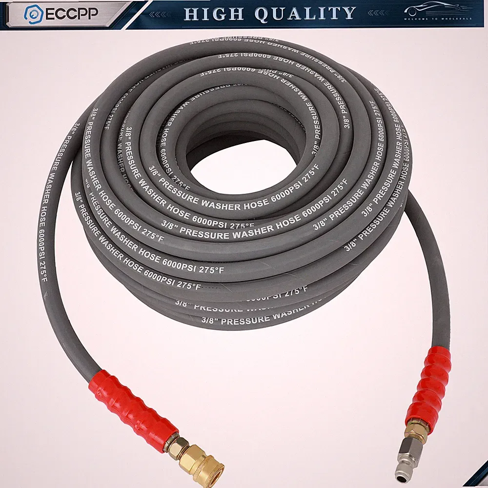 100ft x 3/8" Hot Water Pressure Washer Hose 6000PSI 2-Braid R2 Gray