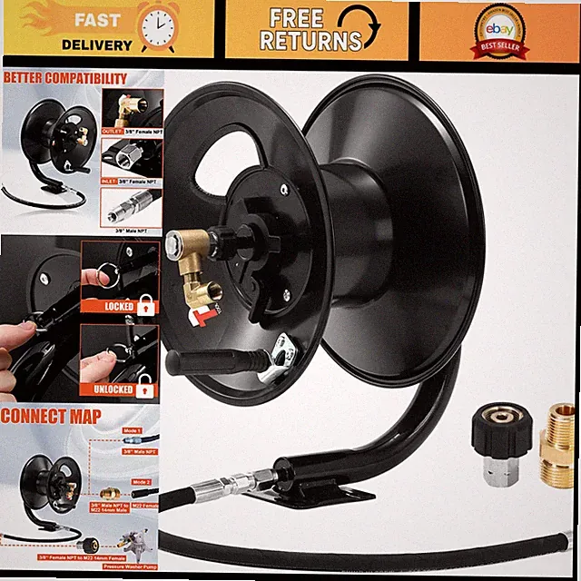 100FT x 3/8" Pressure Washer Hose Reel & 150FT x 1/4" Water Hose Storage Solutio