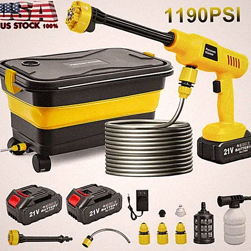 1160PSI Cordless Electric High Pressure Washer w/ 14 Gal Fold Tank 6-in-1 Nozzle