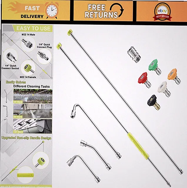 120" Pressure Washer Extension Wand - Stainless Steel Lance, Gutter Cleaner, 5 N