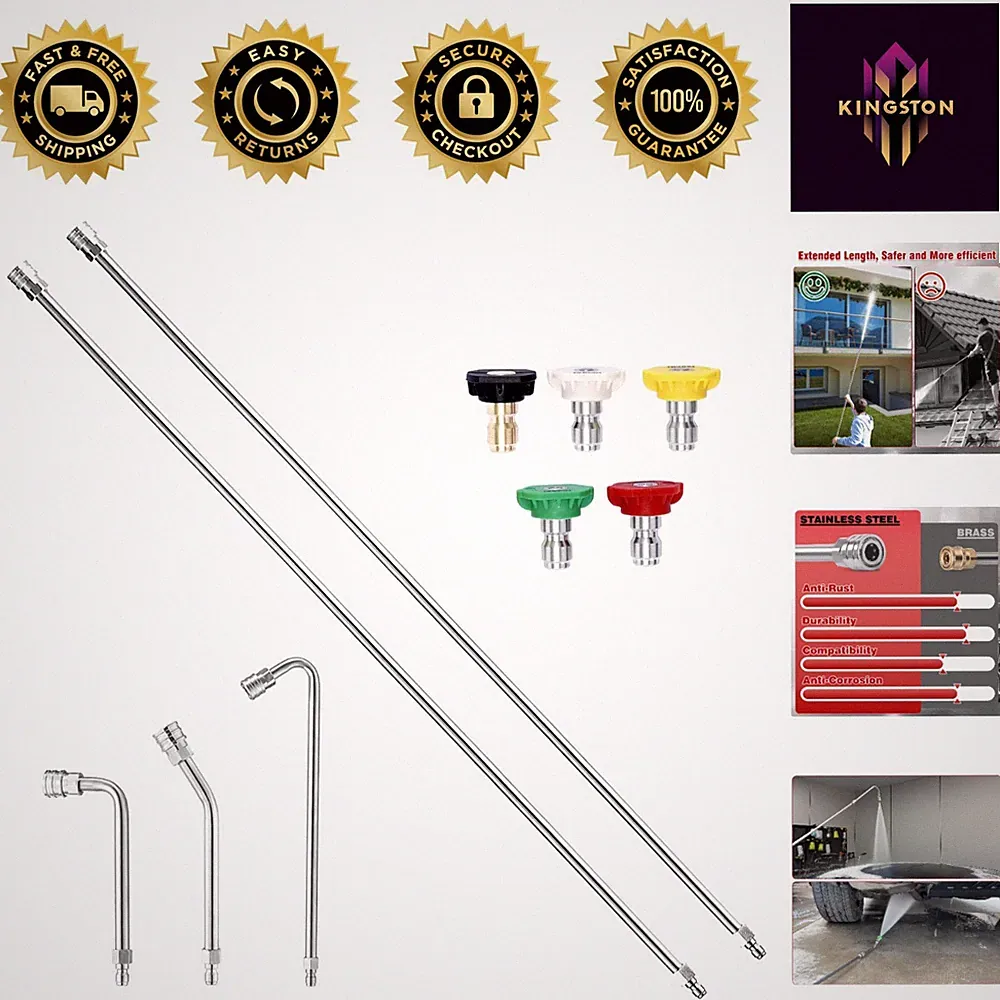 120” Stainless Steel Pressure Washer Extension Wand - 5 Nozzle Tips Included