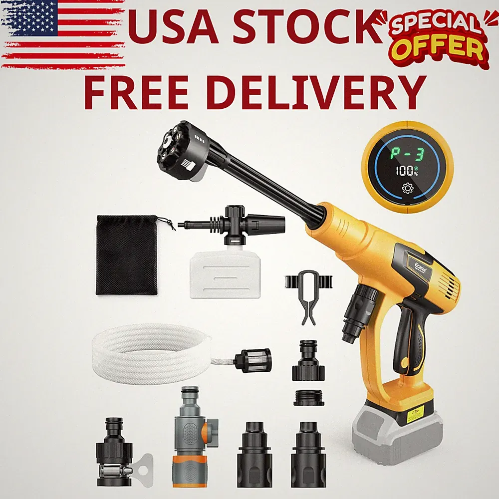 1200PSI Cordless Pressure Washer for DeWalt 20V Battery 6-in-1 Nozzle Foam Canno