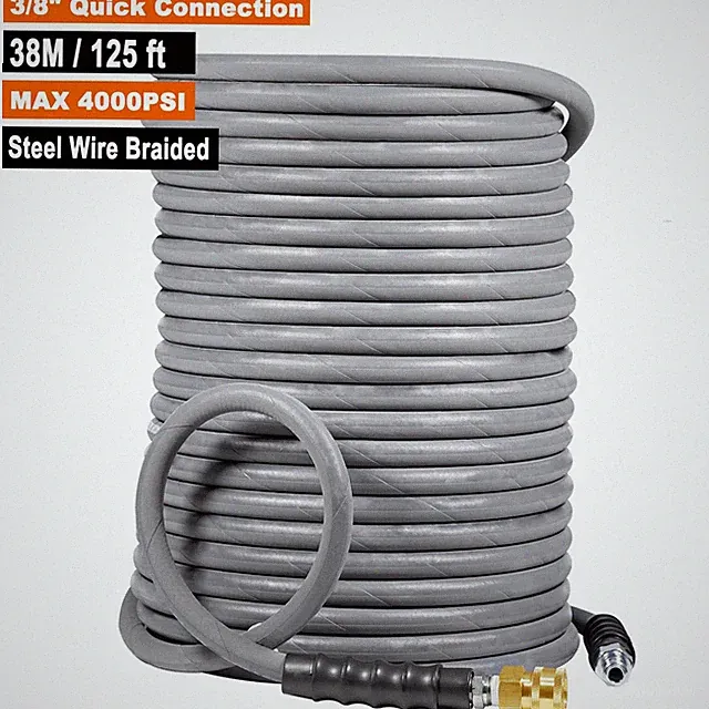 125' Pressure Washer Hose Extension Cable 4000PSI 125ft Length Gray 3/8" Coupler