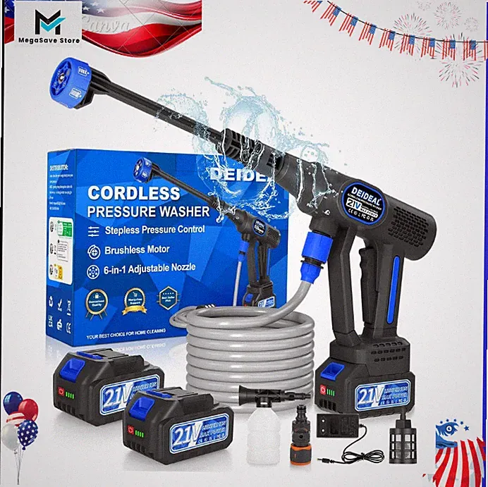 1280 PSI Cordless Portable Pressure Washer w/ 2 Batteries 6 in 1 Nozzle