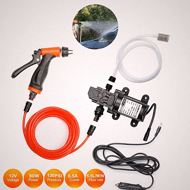 12V 80W Spray Gun 130PSI High Pressure Electric Car Washer Hose Water Pump Kit