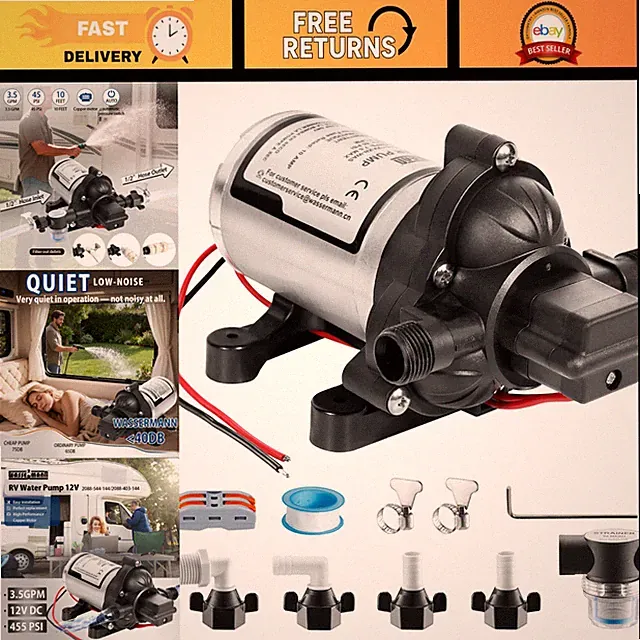 12V DC RV Water Pump 3.5 GPM 45PSI, Quiet Self-Priming Pressure Pump for Camper