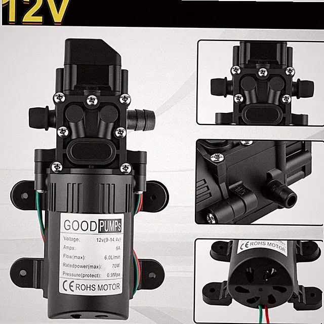 12V DC Self Priming Water Pump Diaphragm High Pressure Spray Pump Black