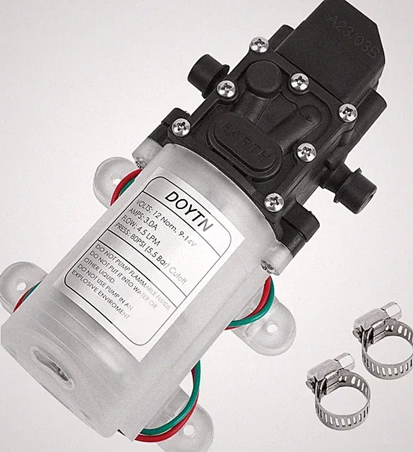 12V Diaphragm Water Pump with Pressure Switch – 1.2 GPM 80 PSI Self-Priming S