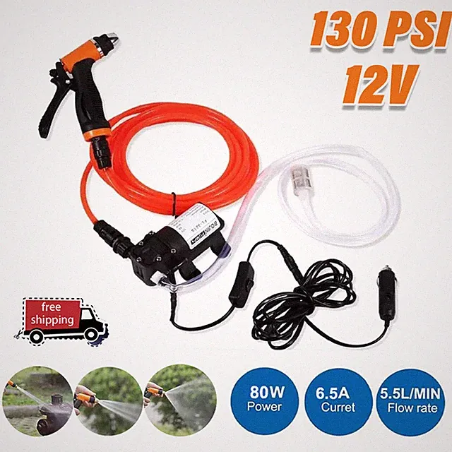 12V Pressure Washer For Car Portable Power Washer 130PSI Self-Priming Wash Pump