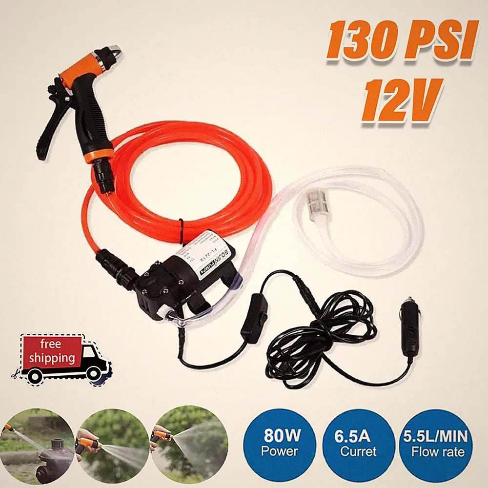 12V Pressure Washer For Car Portable Power Washer 130PSI Self-Priming Wash Pump