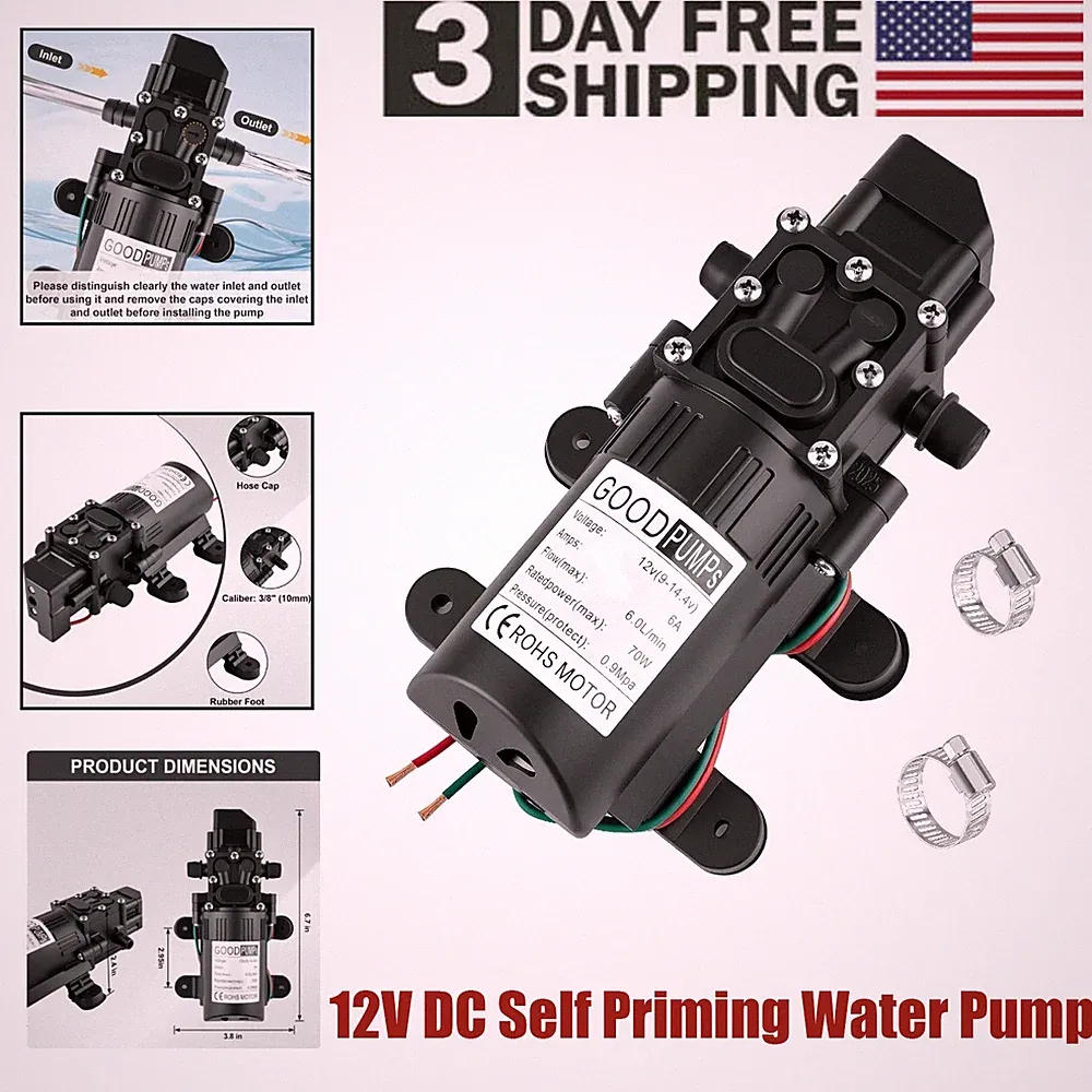 12V Quiet High Pressure 130PSI Diaphragm Self Priming 70W Water Pump Auto Switch