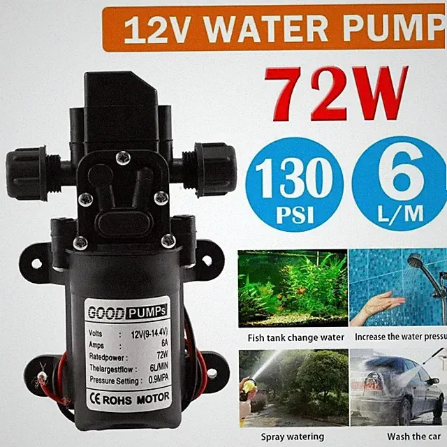 12V Water Pump 130PSI Self Priming Diaphragm High Pressure Automatic Switch