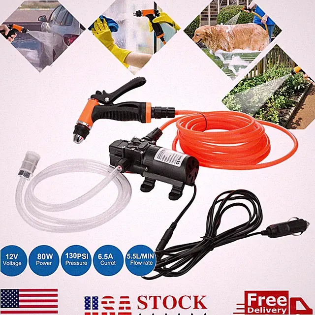 130PSI High Pressure Electric Car Washer Pump Wash 12V Clean Kit Portable 100W