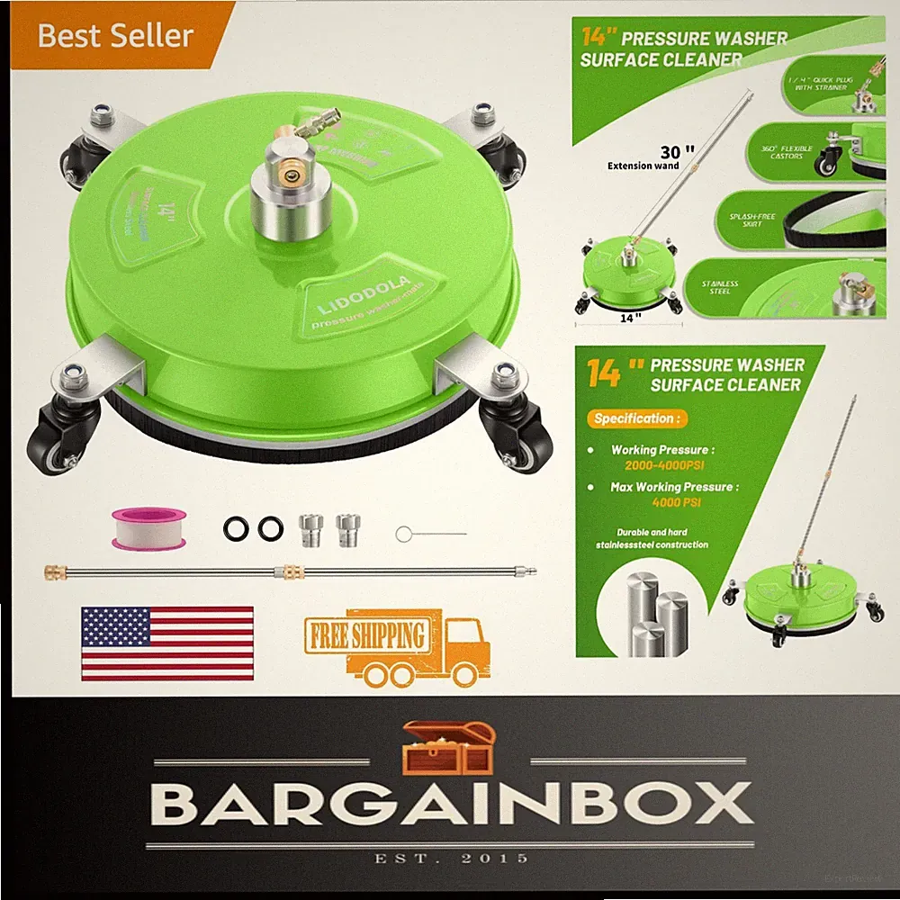 14-Inch Green Pressure Washer Surface Cleaner - Efficient Power Washing Tool