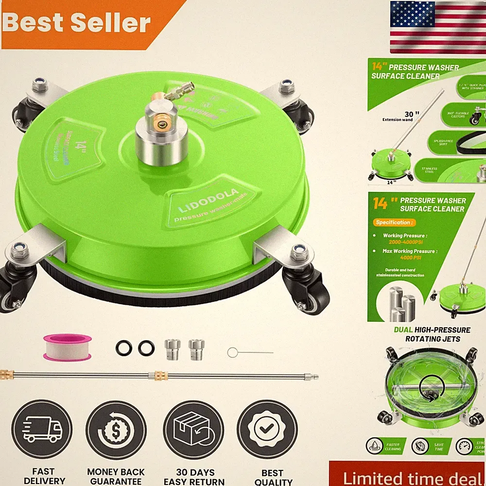 14-Inch Pressure Washer Surface Cleaner with 4 Wheels - Durable Green Design
