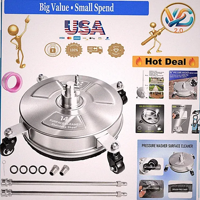 14-Inch Stainless Steel Pressure Washer Surface Cleaner 4000 PSI with Extensi...