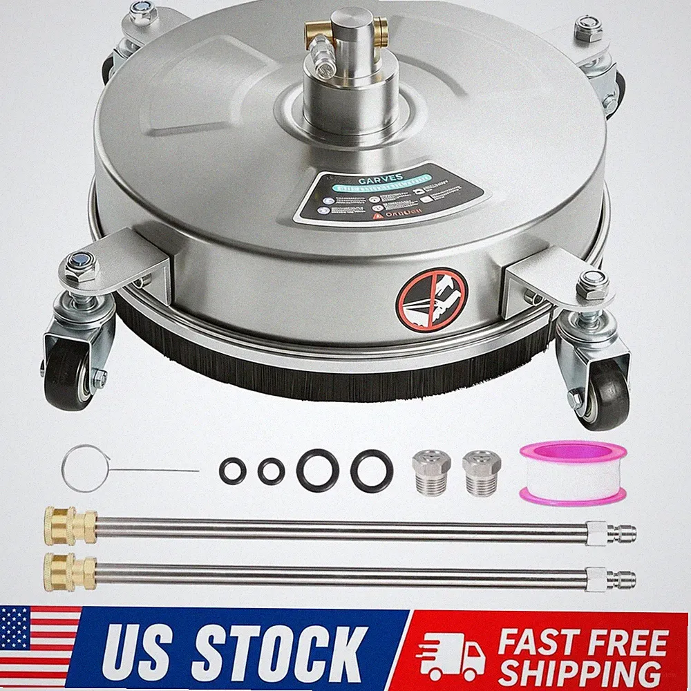 14" Pressure Washer Surface Cleaner 4 Wheels Stainless Steel for Patios Driveway