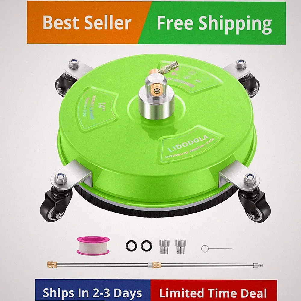 14" Pressure Washer Surface Cleaner with 4 Wheels - Coated Green Stainless St...