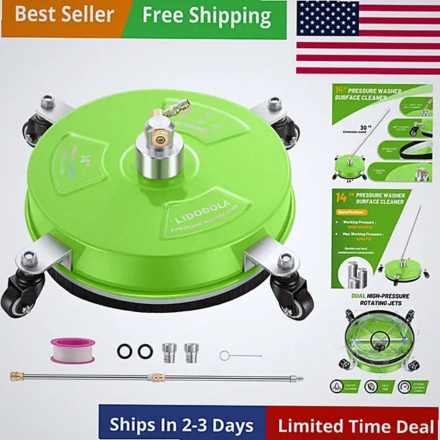14" Pressure Washer Surface Cleaner with 4 Wheels - Coated Green Stainless St...