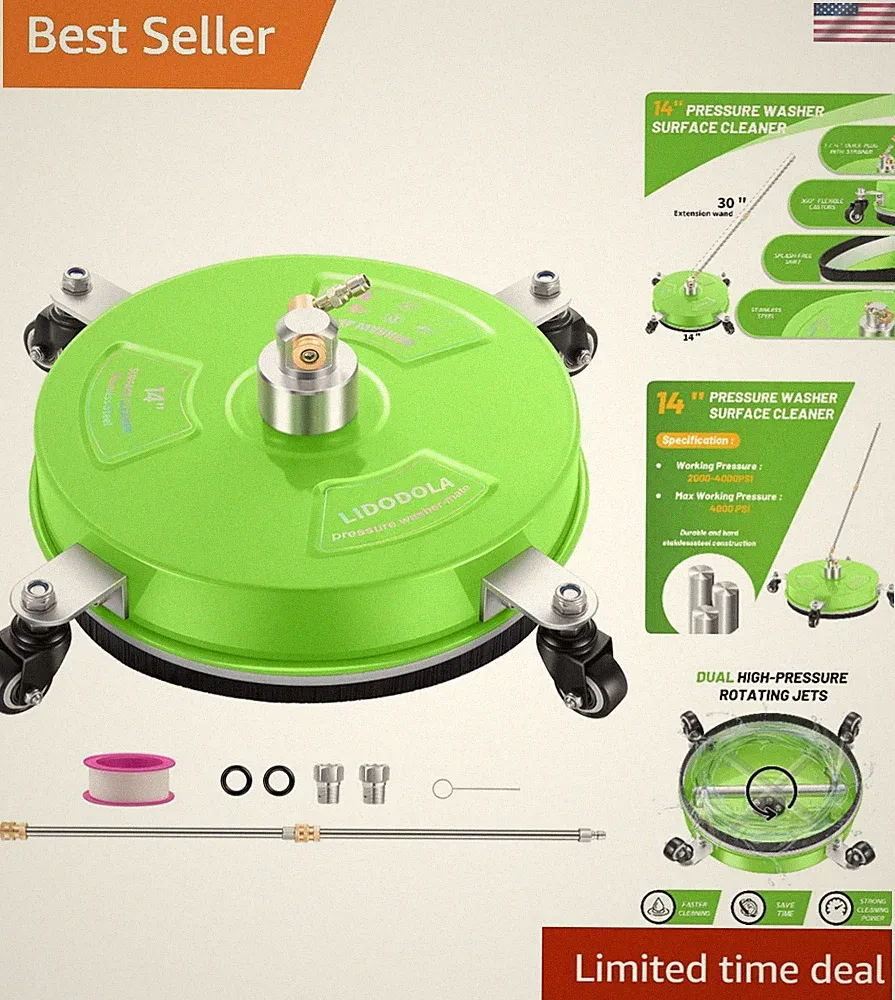 14" Pressure Washer Surface Cleaner with 4 Wheels - Coated Green Stainless St...