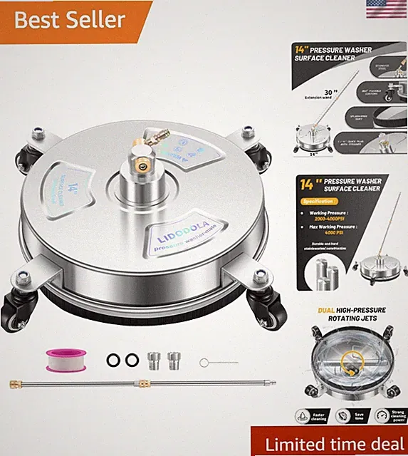 14" Pressure Washer Surface Cleaner with 4 Wheels - Stainless Steel Surface C...