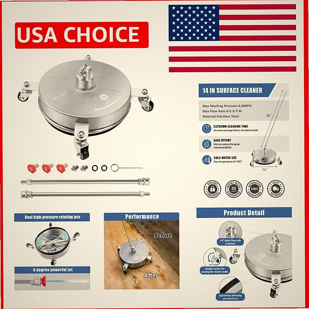 14" Stainless Steel Pressure Washer Surface Cleaner with 4 Wheels & Accessories