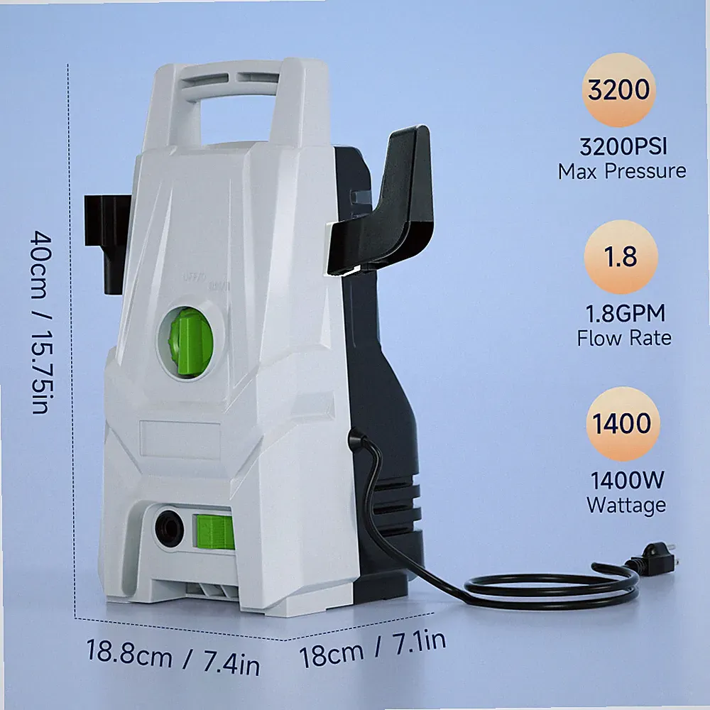 1400W Portable Electric High Pressure Washer 3200PSI Max 1.8GPM Power Washer YU