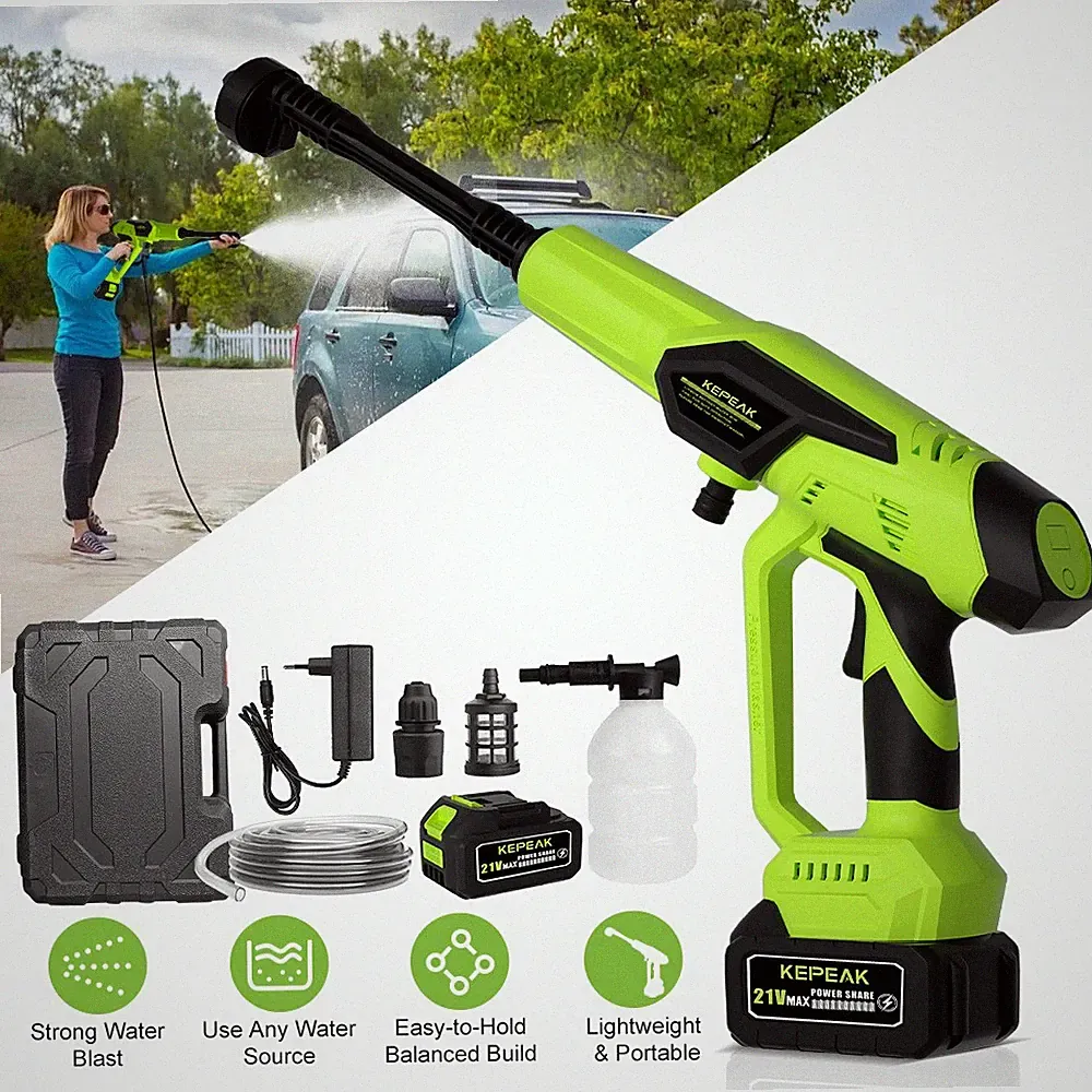 1450PSI Cordless Pressure Washer Portable Power Washer w/6-in-1 Nozzle for House
