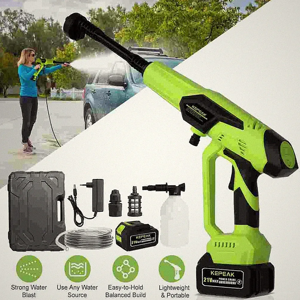 1450PSI Cordless Pressure Washer Portable Power Washer w/6-in-1 Nozzle for House