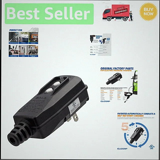 15 Amp Auto Reset GFCI Plug Assembly for Pressure Washers and Pool Pumps, Black