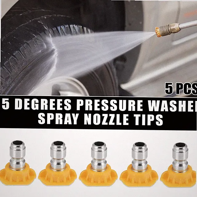 15 Degrees High Pressure Washer Spray Nozzle Tips Quick Connector Yellow 5 Pcs