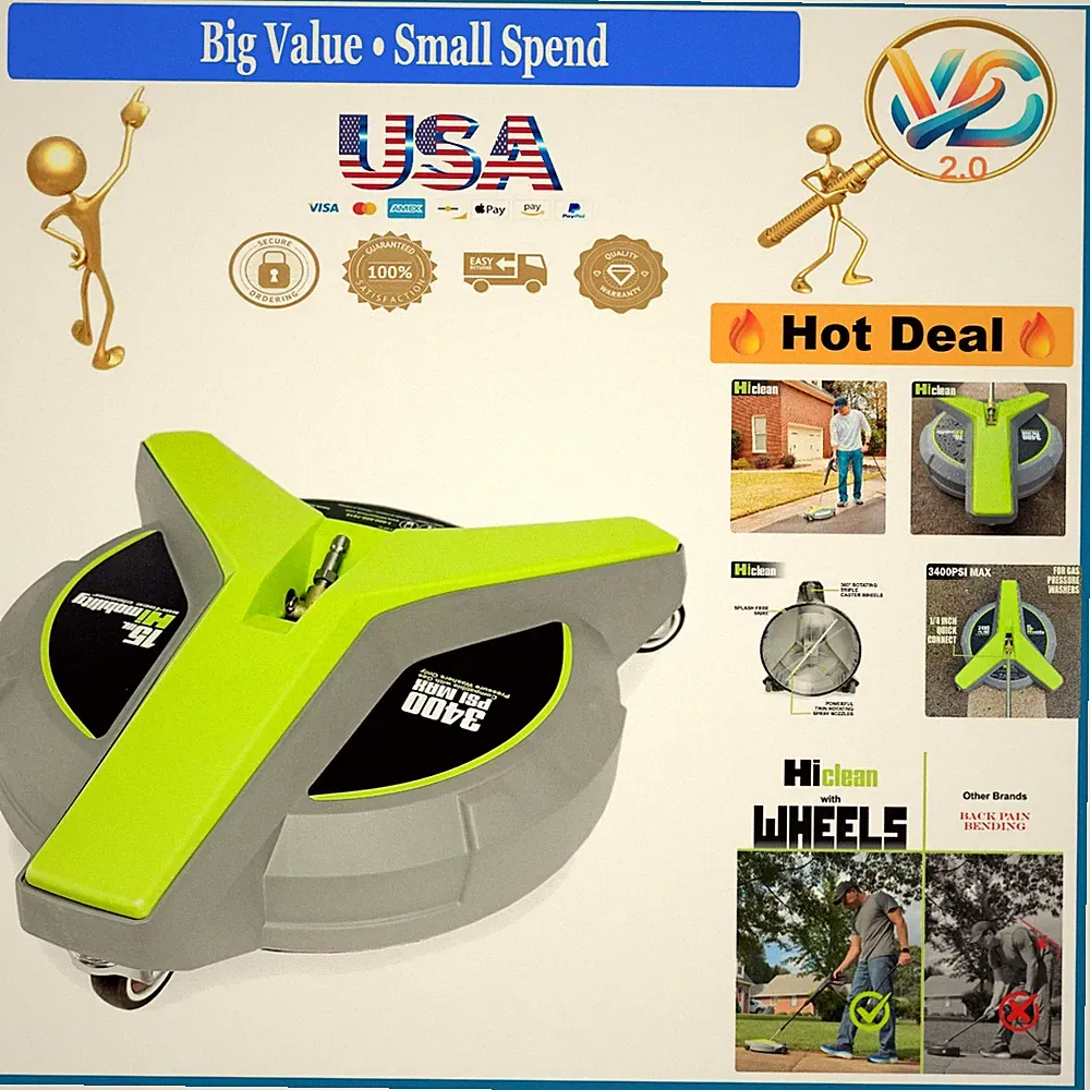 15-Inch Pressure Washer Surface Cleaner 3400 PSI with Wheels for Driveways